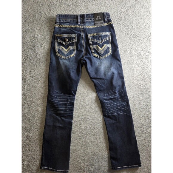 Lamasini Jeans Mens 30x30 Measure 28x32 Blue Denim Distressed Embellished Grunge - Picture 11 of 13
